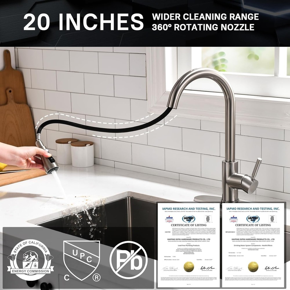 WEWE Single Handle High Arc Brushed Nickel Pull 15.7 Inches,