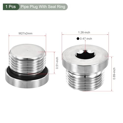 M27 x 2 Stainless Steel Pipe Plug, Internal Hex Head Socket Pipe Fitting |