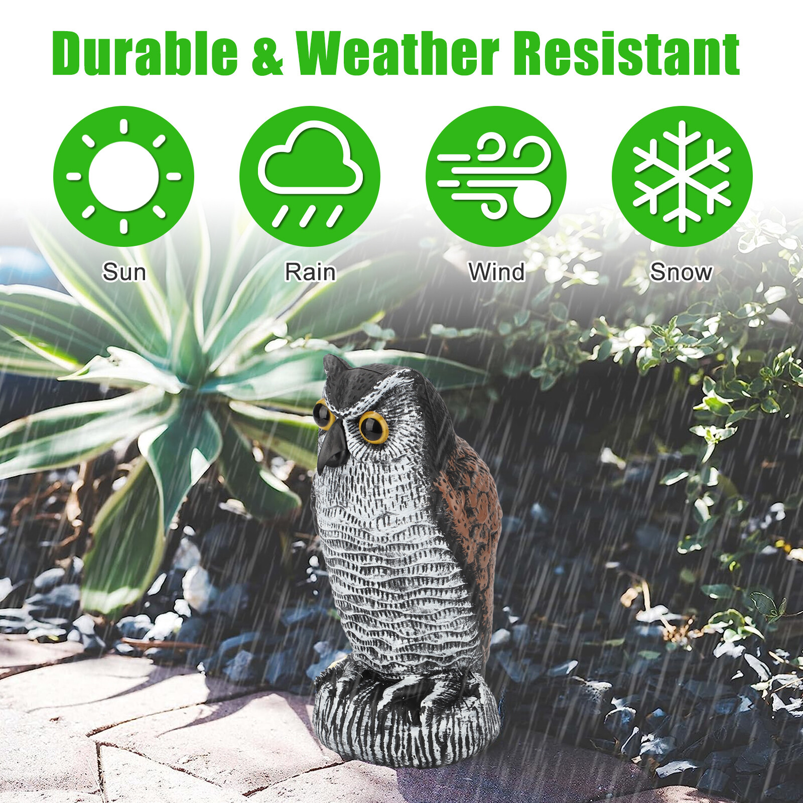 Vivid Owl Decoy Statue Protect Garden Yard Pest Repellent Bird Scarecrow Outdoor