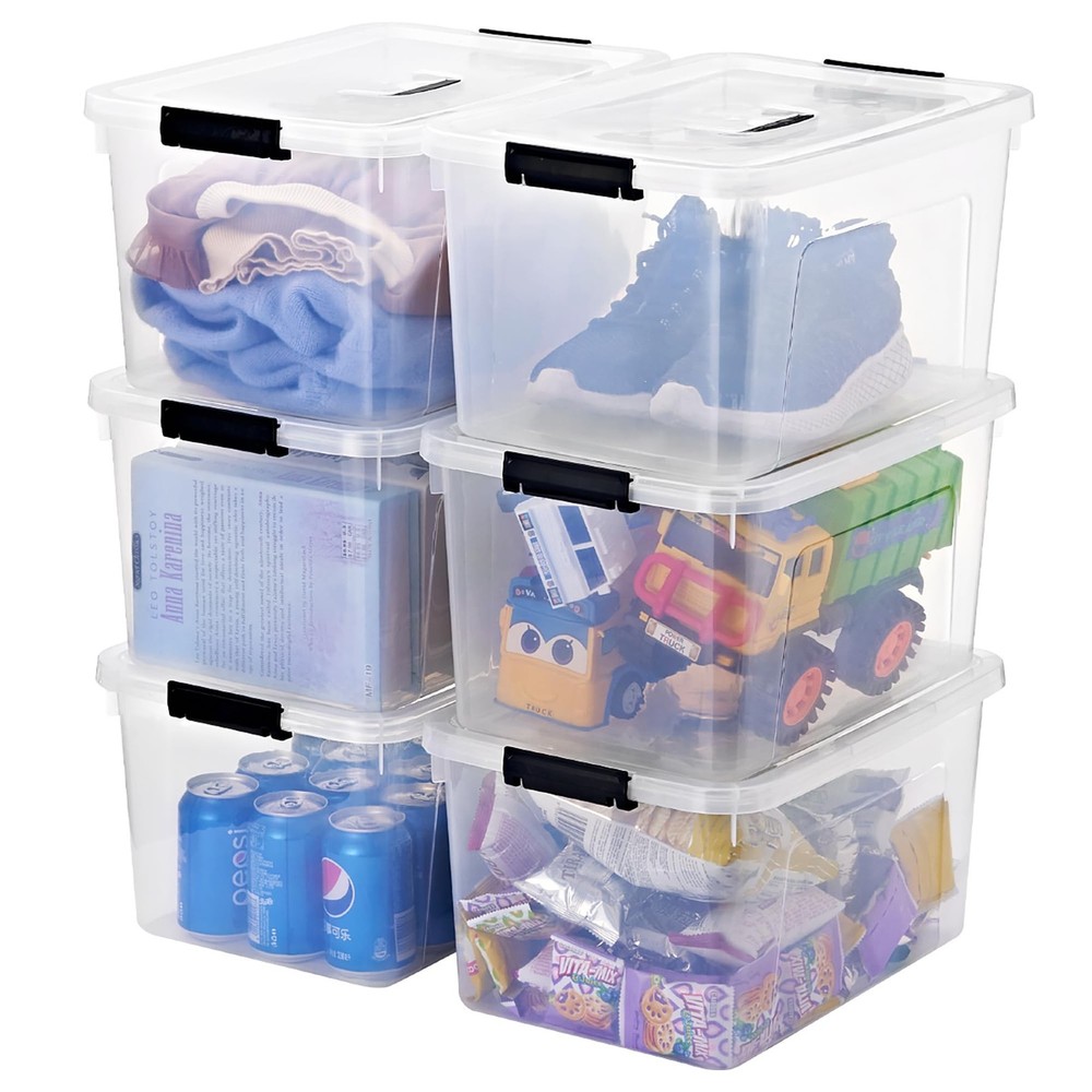 19 Quart Plastic Storage Bins with Lids, 6-Pack Stackable Clear Storage Organ...