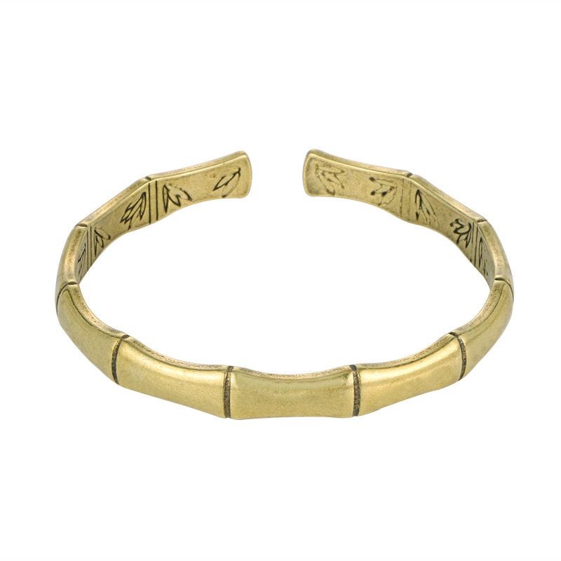 Solid Brass Vintage Bamboo Cuff Bracelet Ethnic Style Open Bangle