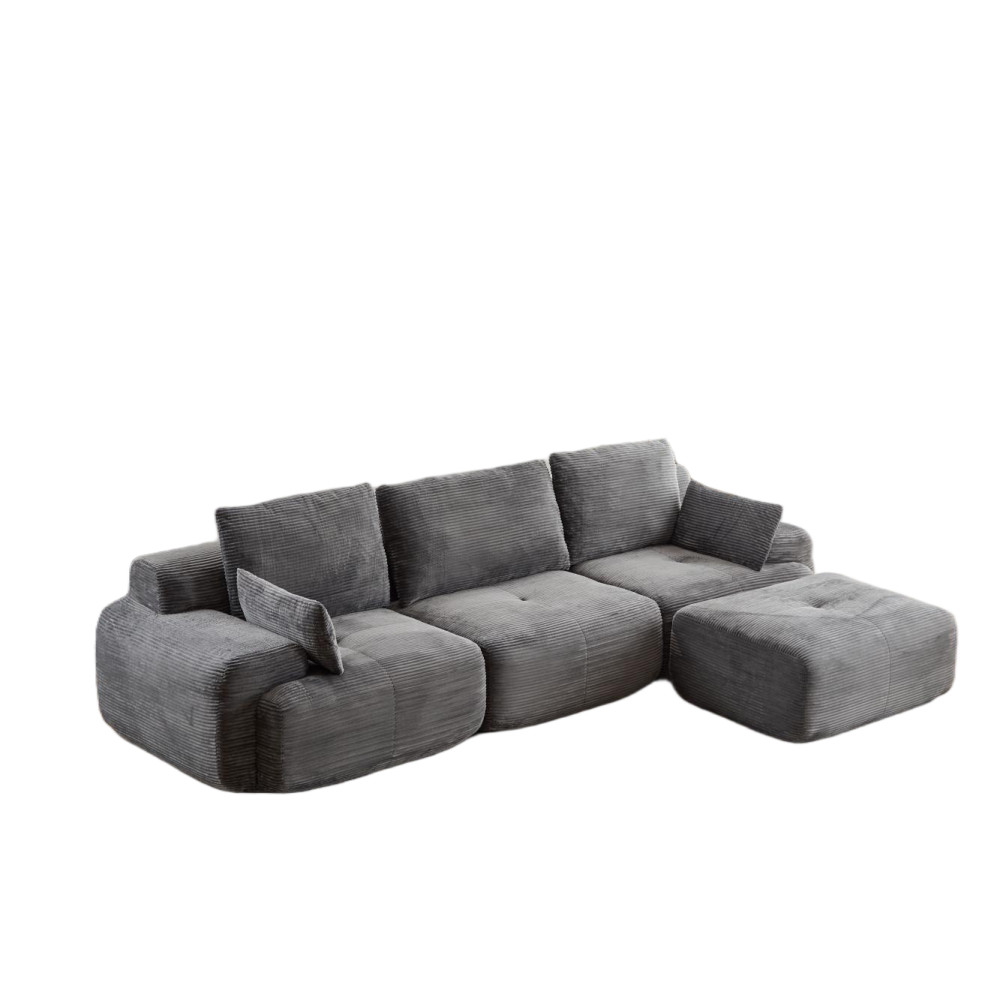 Large Modular Cloud Sofa w/ Memory Foam Corduroy Fabric Grey