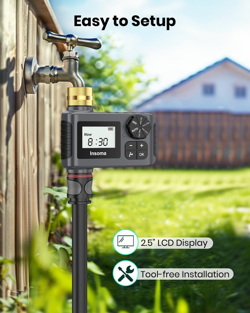 Sprinkler Timer with Brass Swivel, Programmable Water for compact, Gray