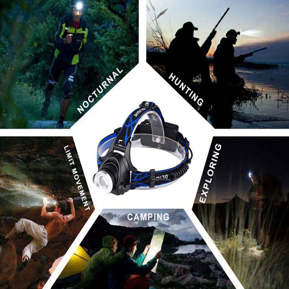 Brightest 9900000LM LED Headlight Rechargeable Headlamp Head Torch Flashlight