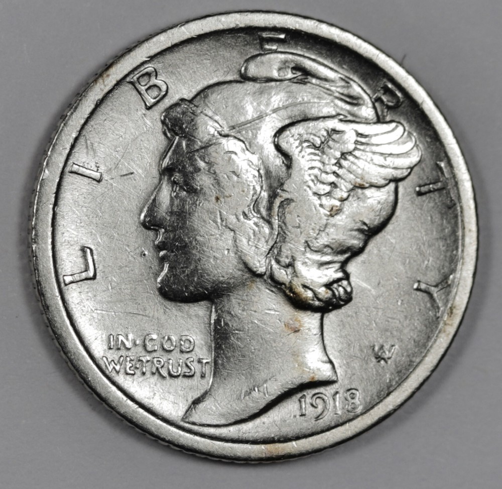 1918 Mercury Head Dime.  AU.  203431