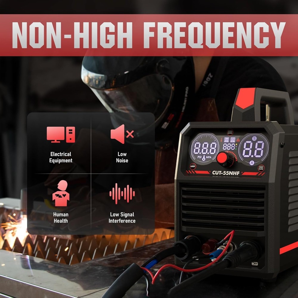 55A Dual Voltage Plasma Cutter with Large Digital Display, Non-HF Pilot Arc