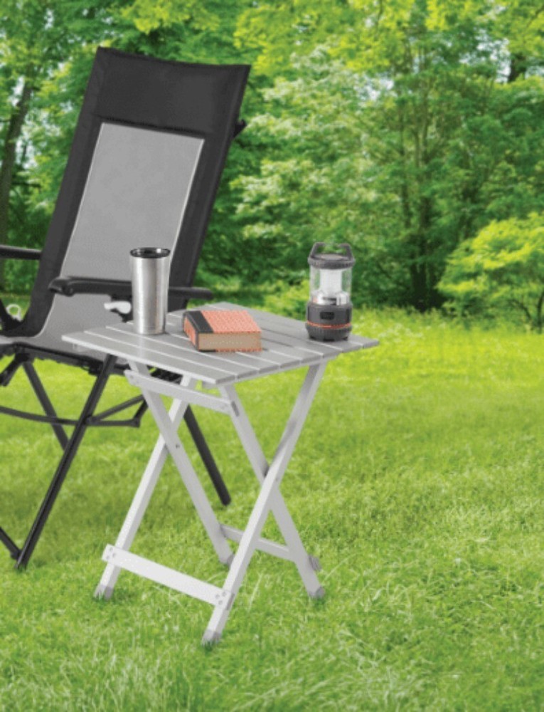 Portable Aluminum Camping Side Table Folding Lightweight Table Silver