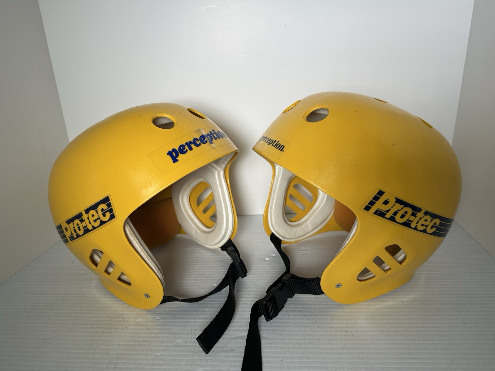 Vintage 1980s Pro-Tec Skateboard Helmet BMX Yellow Made in USA L XL Set Of 2