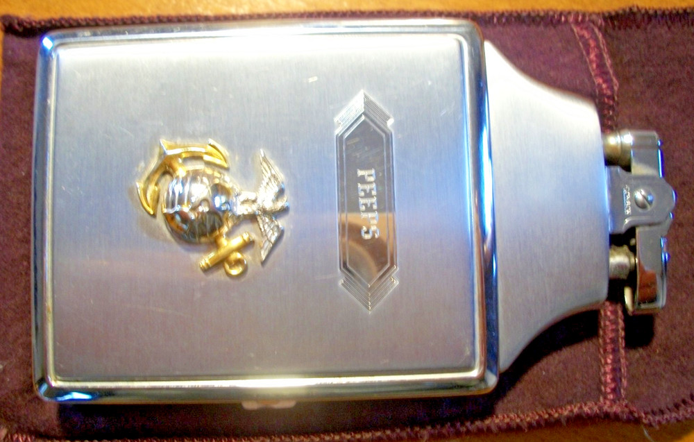 Ronson MASTERCASE Lighter & Cigarette Case Combo U.S. Marine Corps Emblem