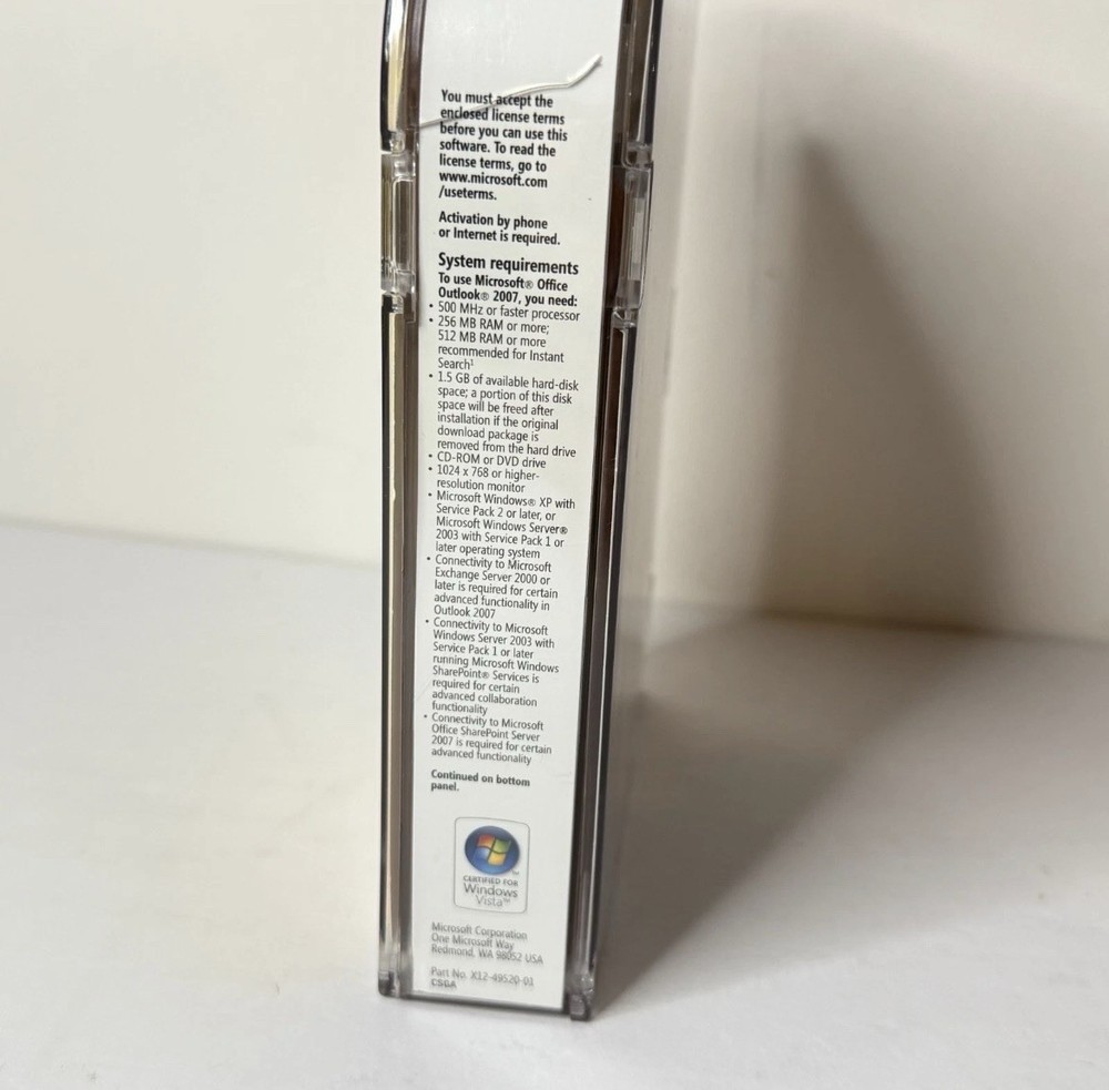 Microsoft Office Outlook 2007 Software Complete w/ Product Key OPEN BOX