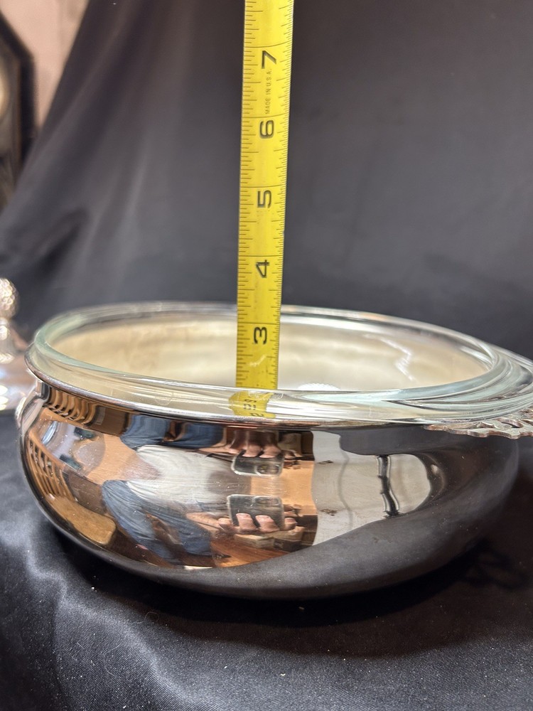 Sheffield Silverplate Casserole Dish w Lid Pyrex Insert 128