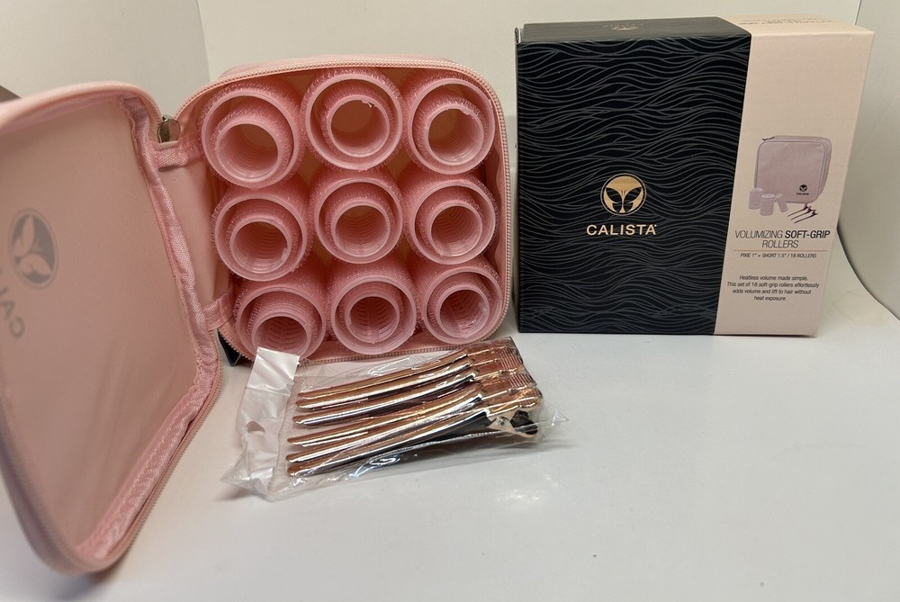 Calista Volumizing Self Grip Rollers 18 Curlers Clips Case Short Pixie NEW W/BOX