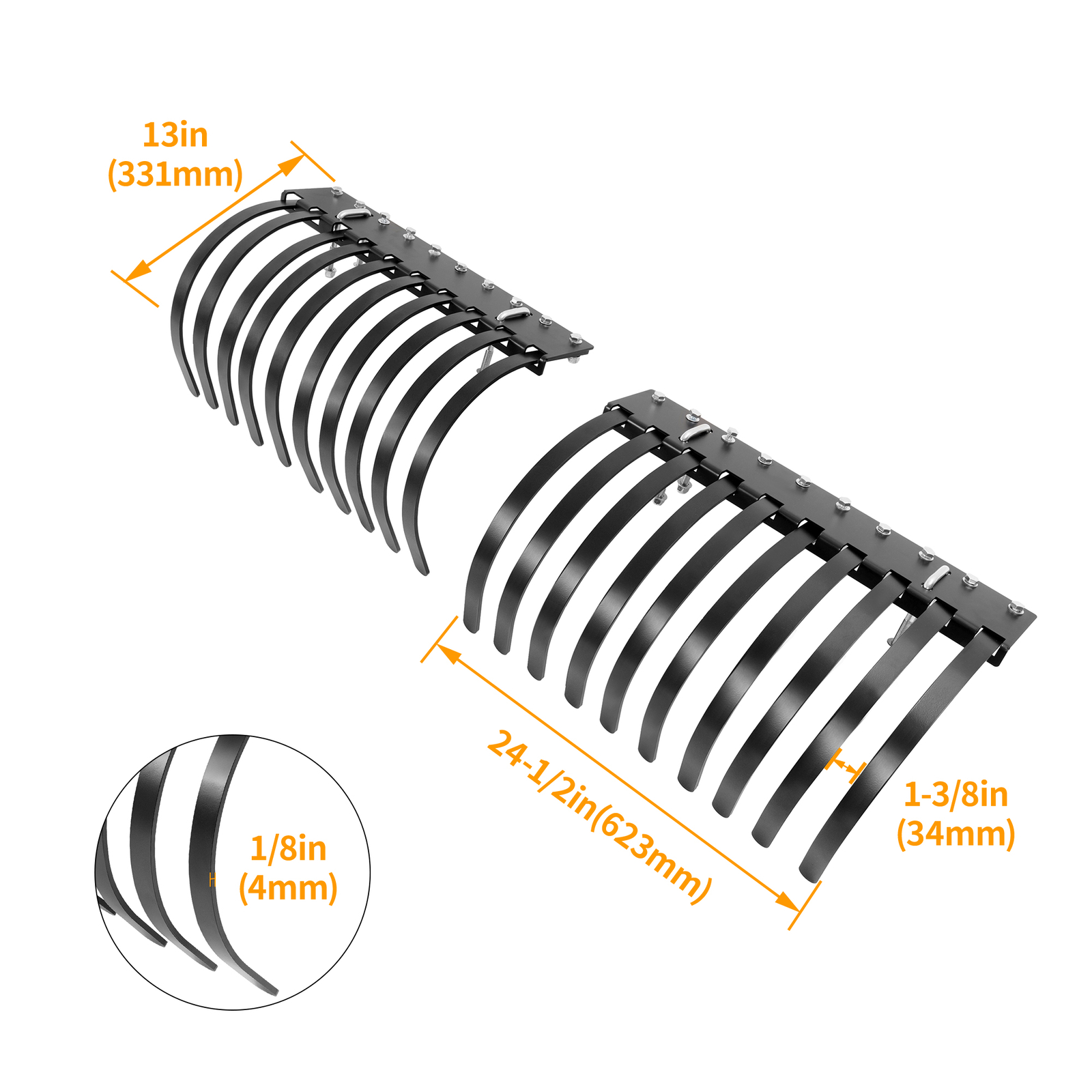 60" Landscape Rake For ATV UTV Tractor Heavy Duty Rock Rake Removal 20 Tine Rake