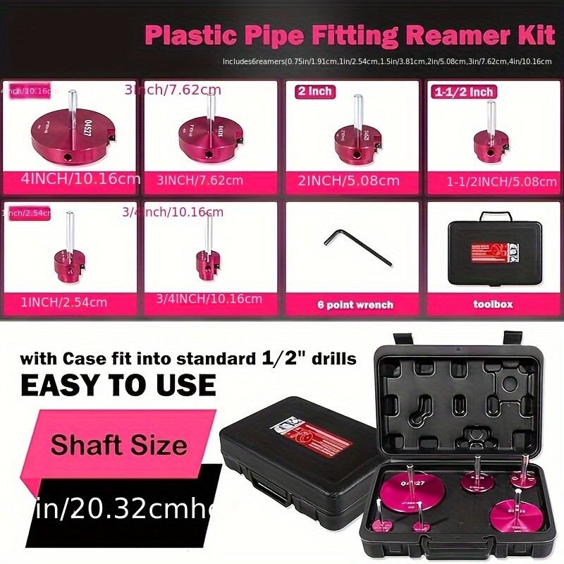 6PCS PVC Pipe Reamer Kit Fitting Socket Saver SCH Plumbing Tools for 1/2" Drills