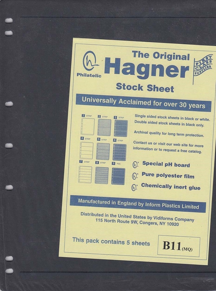 Stamp Stock Sheets Double Sided 1 Row Pack of 5 Black Pages Hagner High Quality