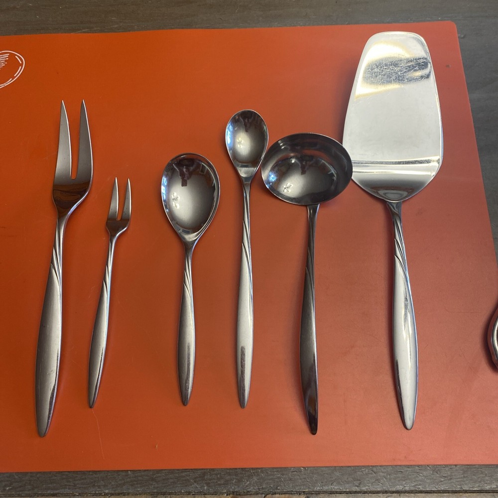 Stonegate Flatware- Solitude- Pie Serve- Ladle- Serving & Pickle Fork 6 Pieces