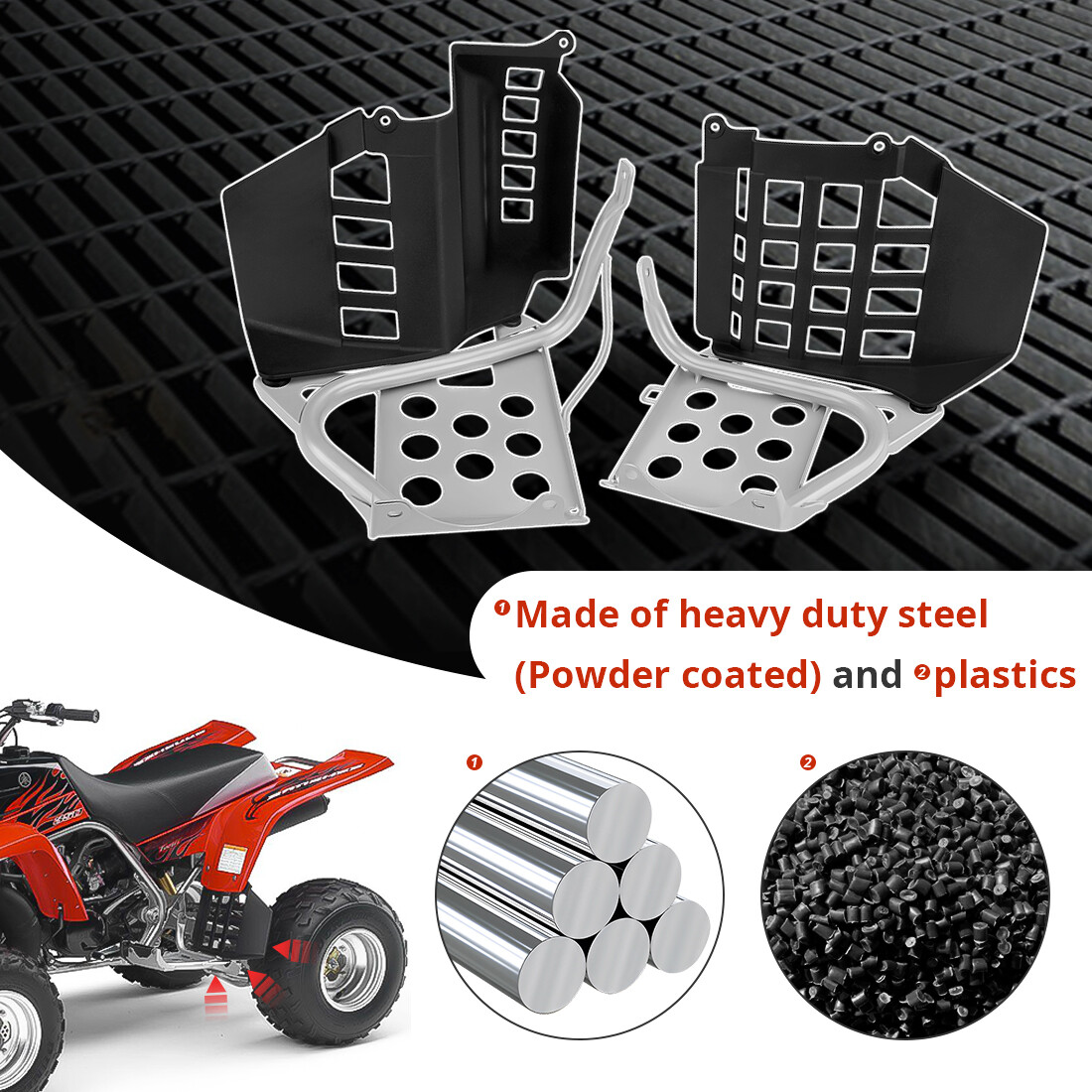 Heel Guards Footrest For 1990-2006 Yamaha Banshee 350 YFZ350 LH and RH Nerf Bars