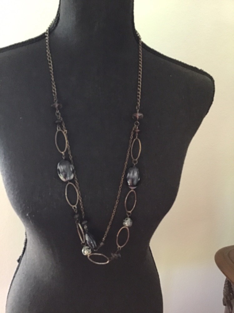 Multi-Strand Brown TONE Chain Multi Tone Bead Necklace