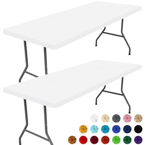 Spandex 6 Foot Rectangle Table Cloth 2 Pack, 72" x 30" (Rectangular) White