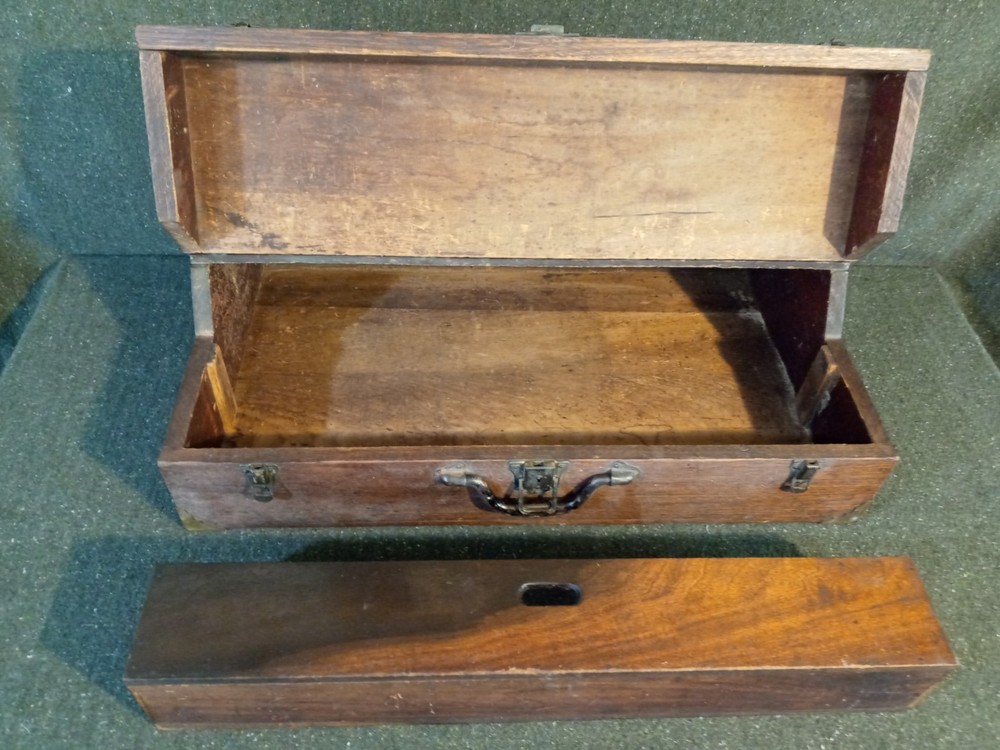 Solid Wood 1800's Toolbox Chest w/ Eagle Lock Drawer & Brass Hardware - SUPERB!