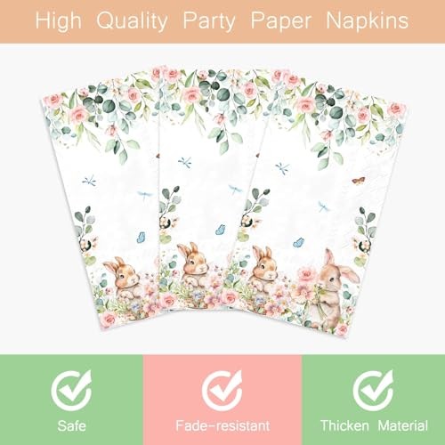 100pcs Easter Bunny Floral Guest Napkins Rabbit Flowers Spring Seasonal