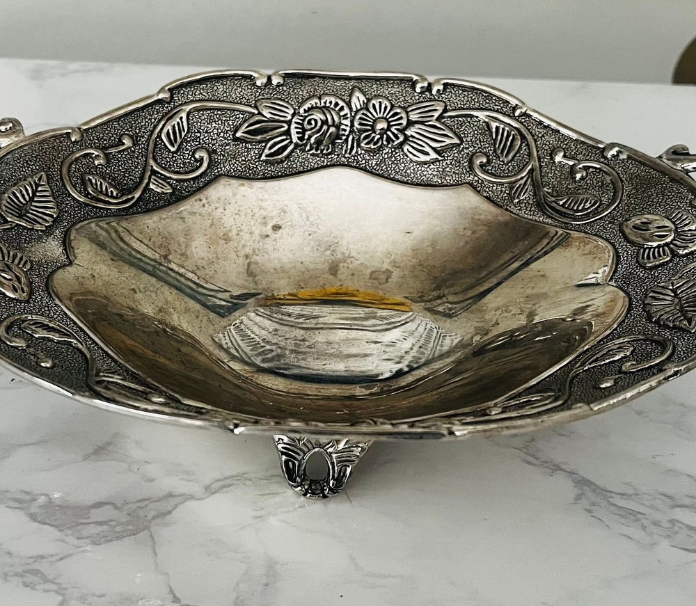 Studio Silversmiths Silver Plated Floral Footed Oblong Candy Trinket Dish