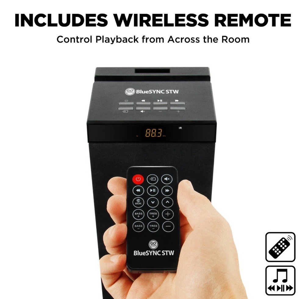 BlueSYNC STW Bluetooth Tower Floor Standing Speaker with Integrated Subwoofer