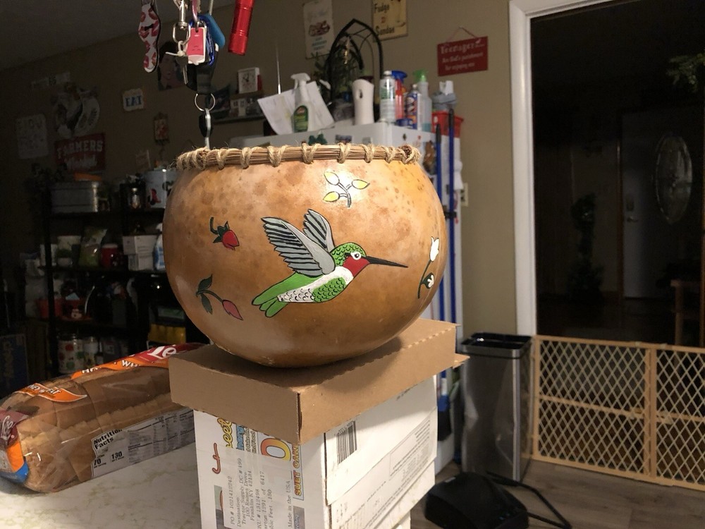 Hand Painted Gourd Bowl Signed