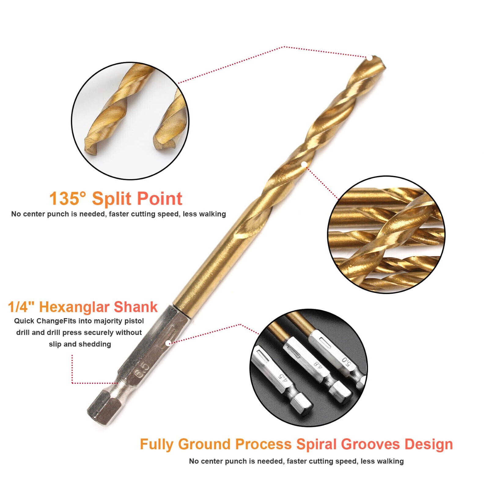 32pc 1/4'' Hex Shank Titanium Coated Steel DRILL BIT Set Metal Wood Quick Change