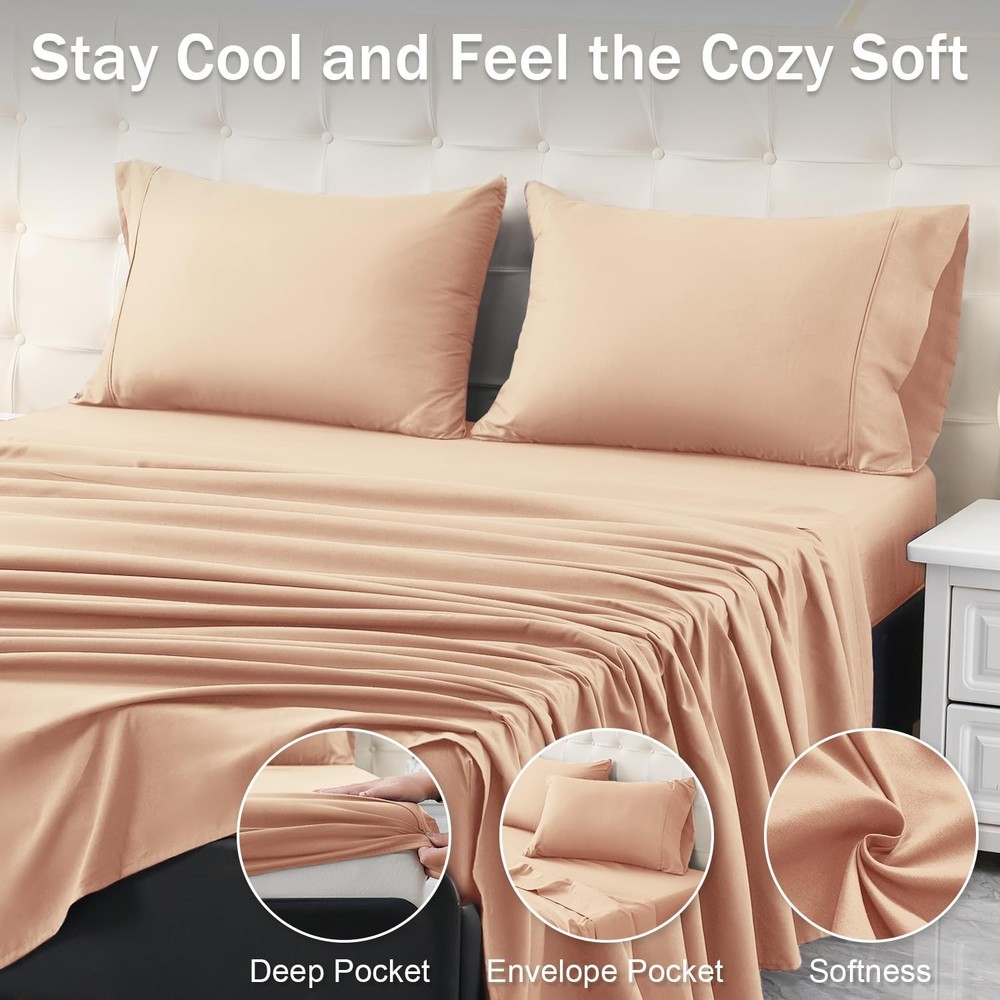 MICORAL Queen Bed Sheets Set, Soft Breathable Bedding Sheet Set, Sheets Set w...