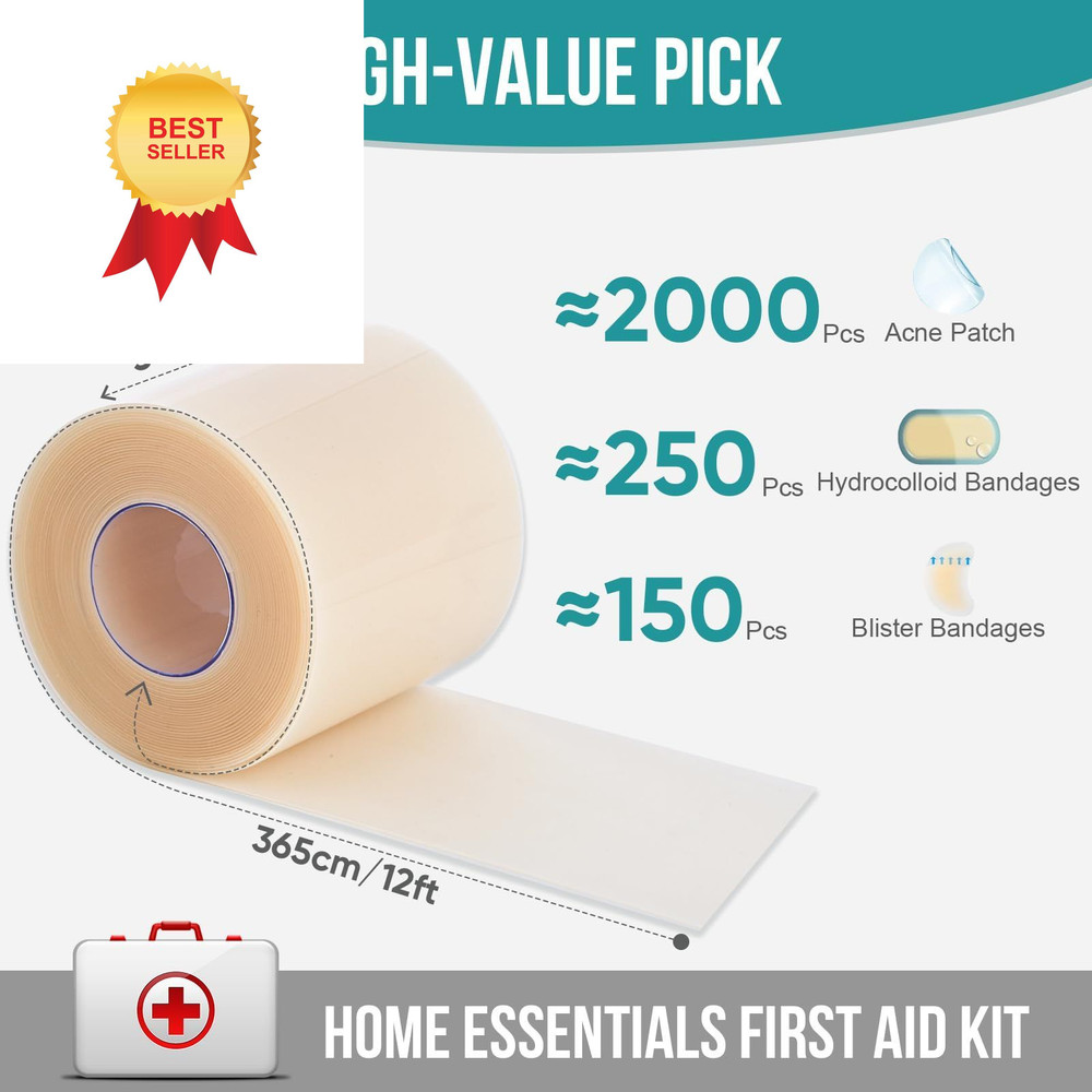 Hydrocolloid Roll for Wound Care, Patch 2in x 12ft, Transparent