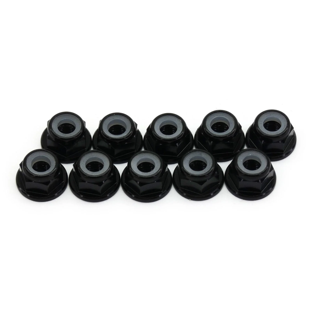 10pcs M4 Flange Locking Hex Nuts Nylon Insert Anodized Aluminum (Black)