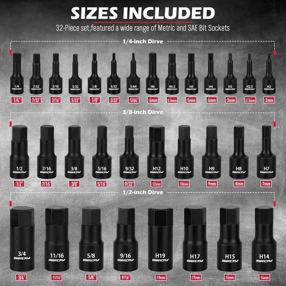 Durable 36-Piece Allen Impact Socket Set - Complete with Storage Case & Adapters