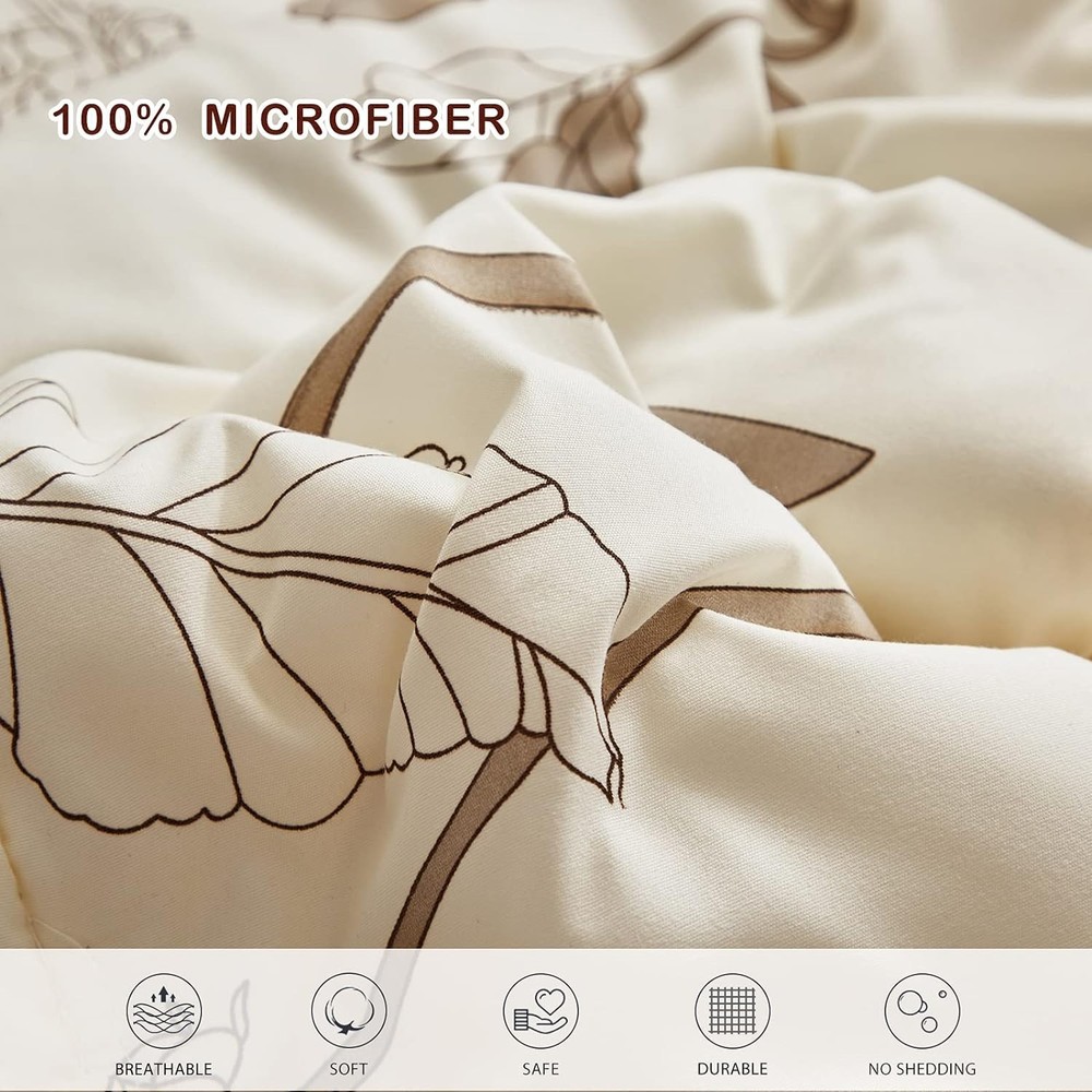 7-Piece Elegant Flower Comforter Set for Queen - Smooth Microfiber Luxury