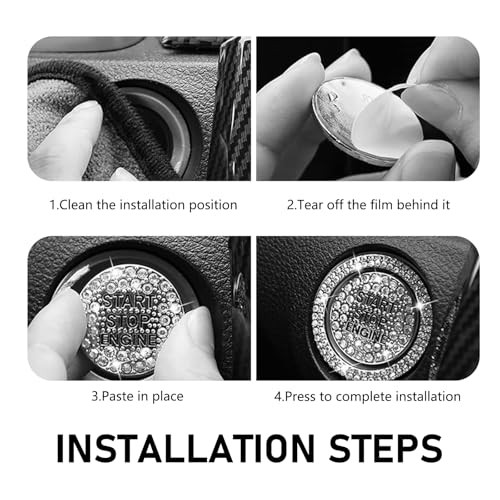 2 PCS Bling Push Start Button Cover Stickers, Crystal Engine Start Stop