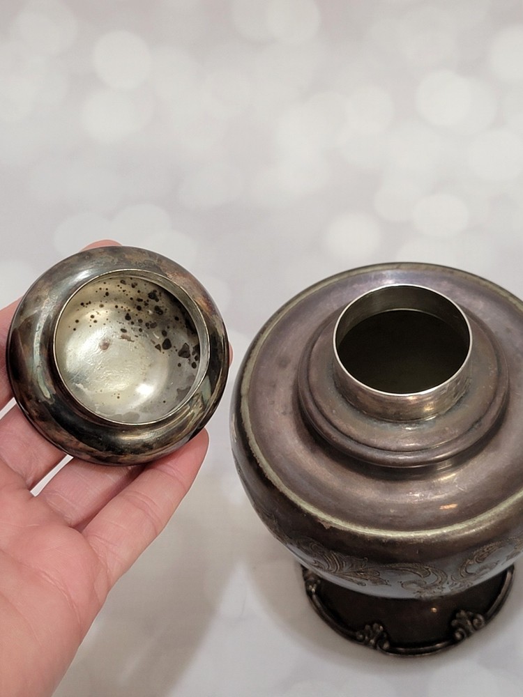 Antique Sheffield Silverplate Tea Caddy Etched Pattern