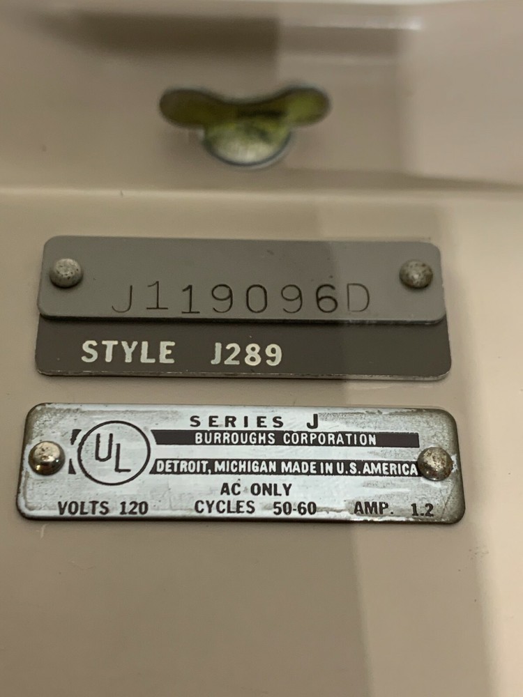 Burroughs Adding Machine Calculator J-Series 289 1950s Adding Machine Vintage