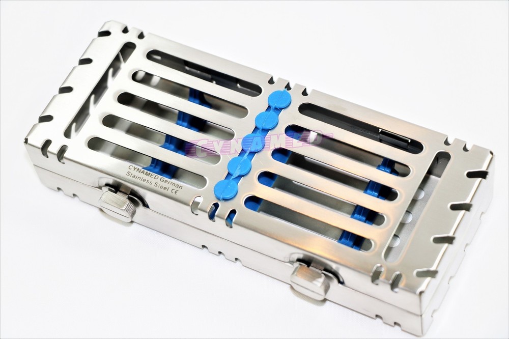 DOUBLE BUTTON DETACHABLE AUTOCLAVABLE STERILIZATION TRAYS 5PCS GERMAN GRADE BLUE