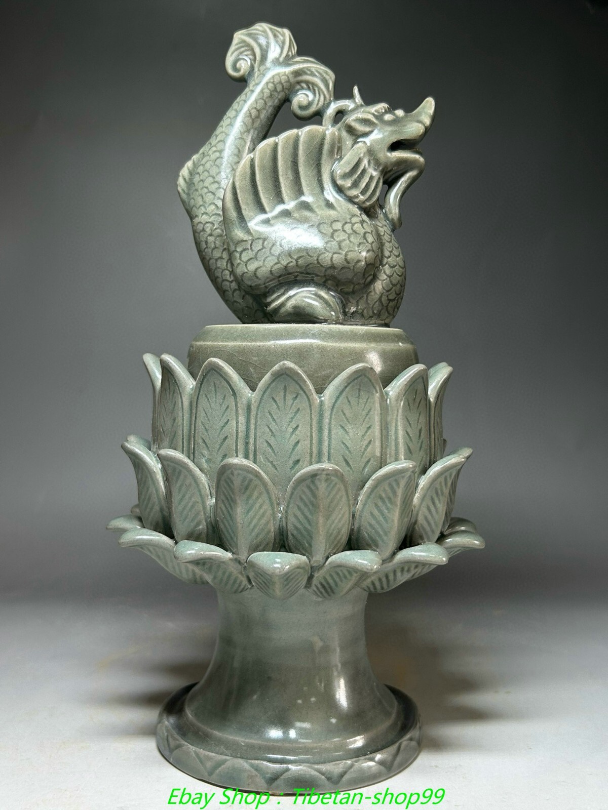 10.2" Old China Dynasty Koryo Porcelain Dragon Fish Beast Incense Burner Censer