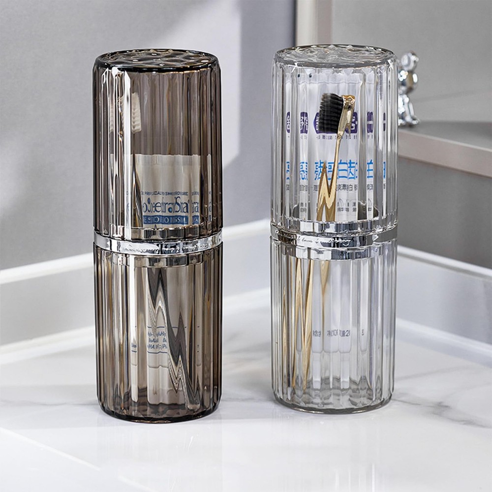 2 Pack Transparent Travel Toothbrush & Toothpaste Case 2pcs-grey+clear