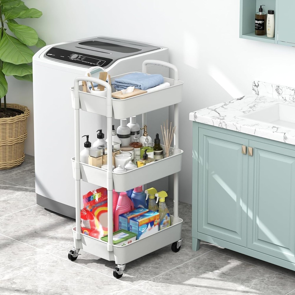 White 3-Tier Rolling Utility Cart - Easy Assembly