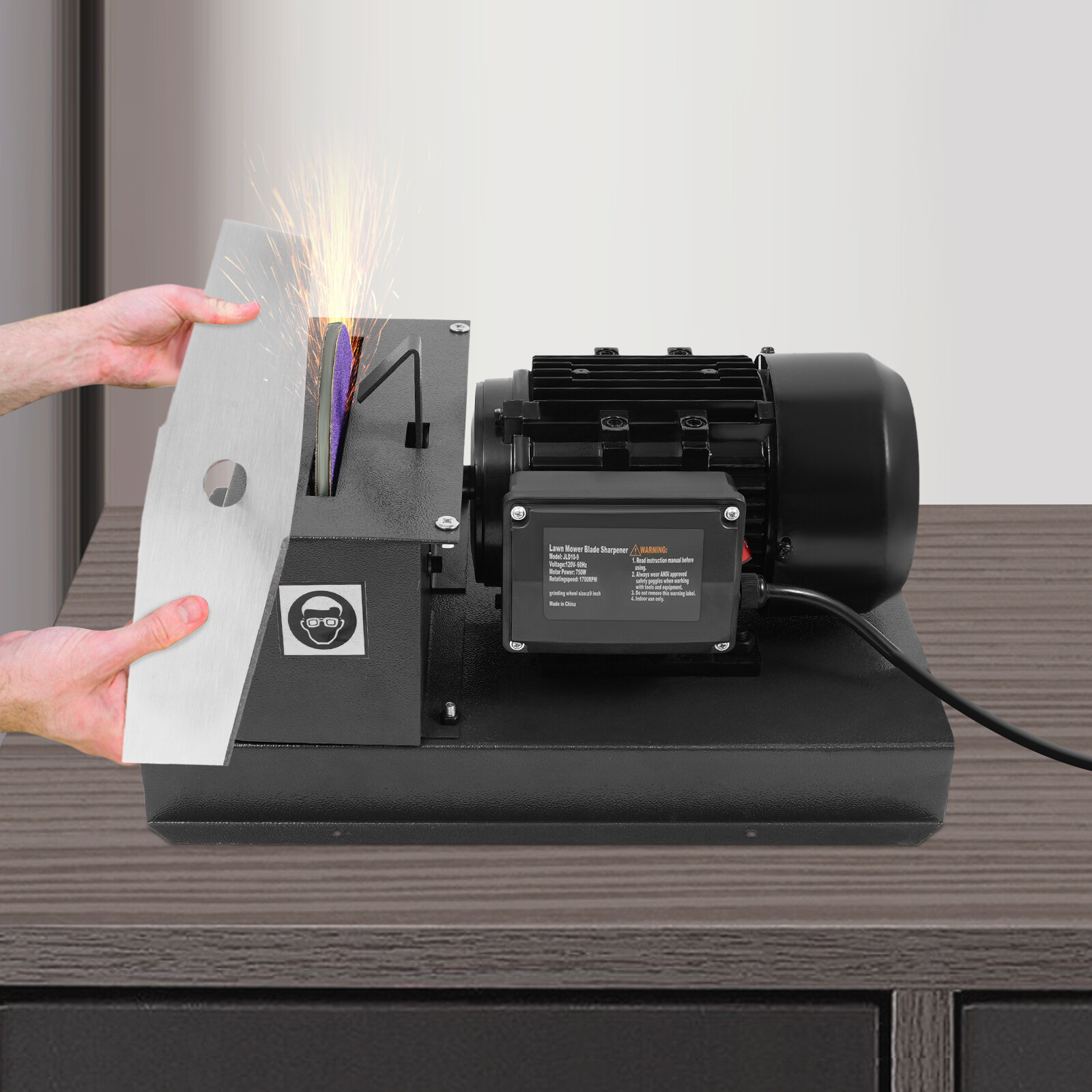 Lawn Mower Blade Sharpener 1HP 750W with 9-inch Grinding Wheel 1700 RPM