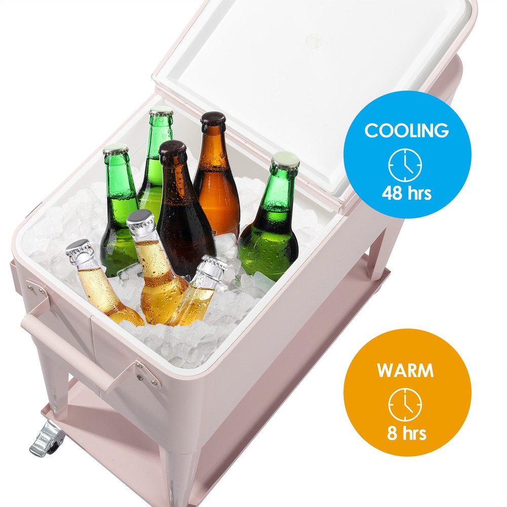 80QT Pink Patio Rolling Cooler