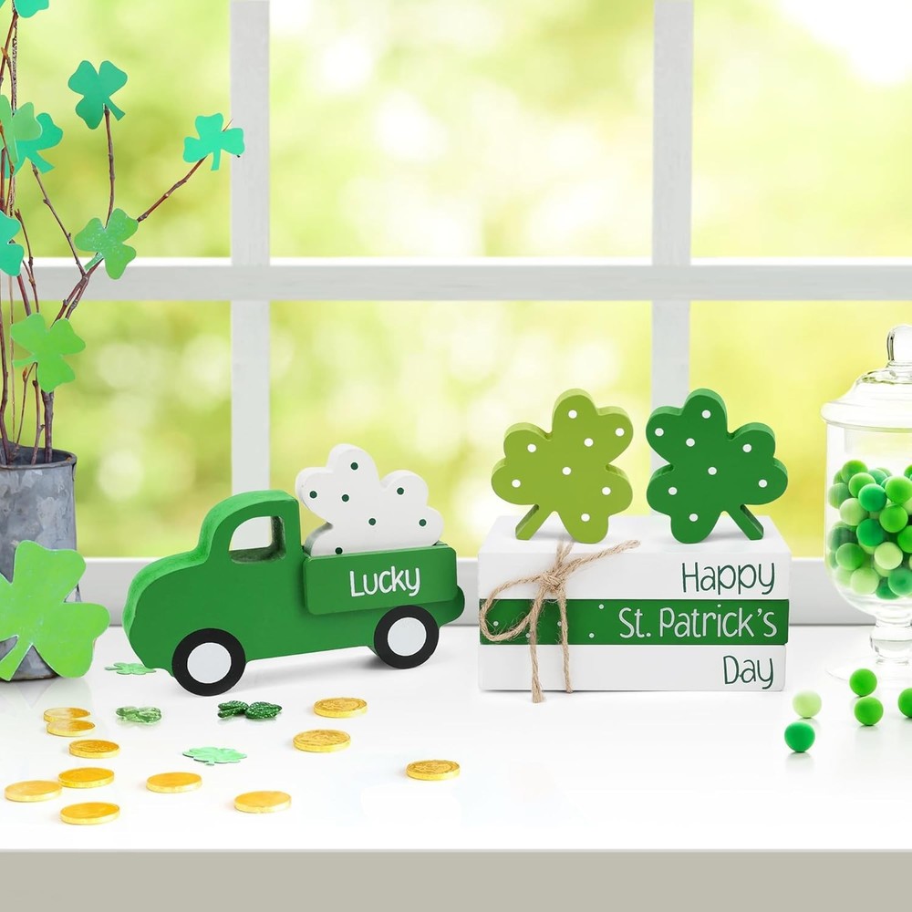 AKEROCK St Patricks Day Decorations, St Patricks Day Decor - Wooden Book Stack &