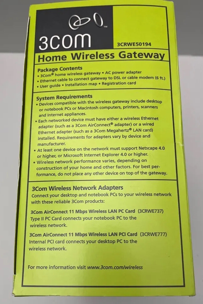 3Com Home Wireless Gateway/Router 3CRWE50194