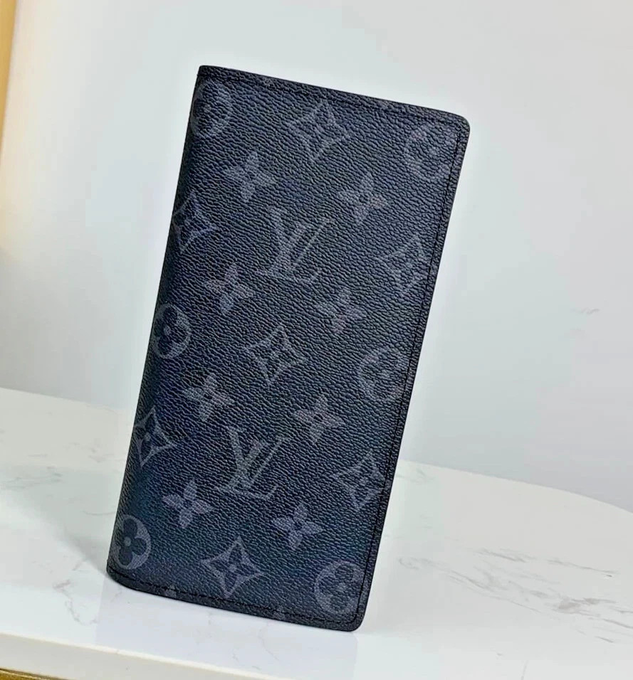 Louis Vuitton Monogram Eclipse Brazza Canvas Long Black Compact Wallet