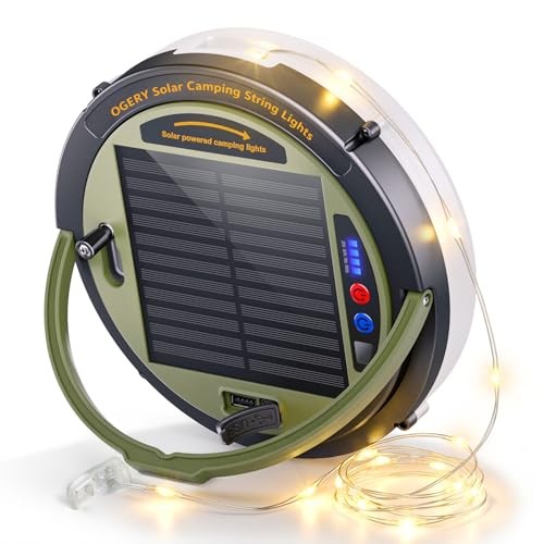 Solar Camping String Lights, 5400mAh/ 49.2FT/ 11 Modes Rechargeable Green