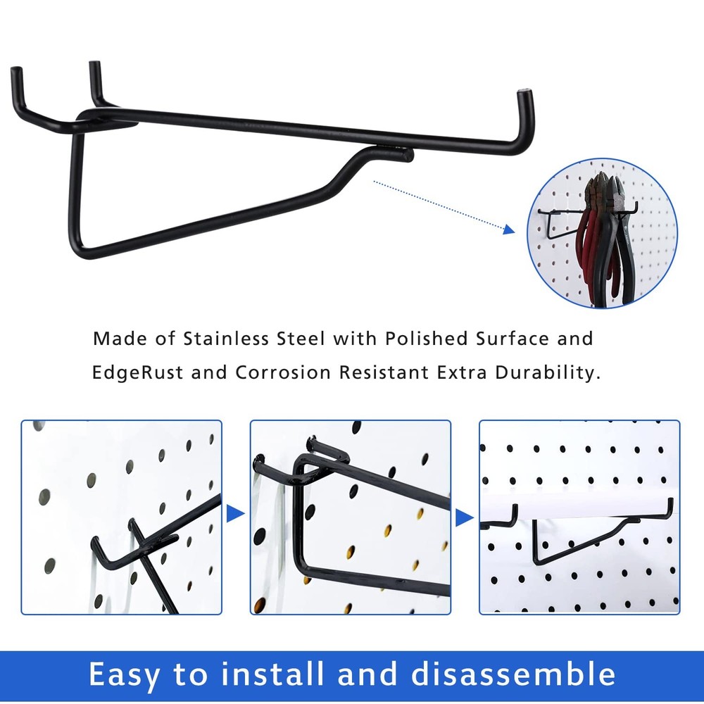 8 Pcs Black Pegboard Shelf Brackets, Hooks, Fits 1/4 Pegboard, Organizer