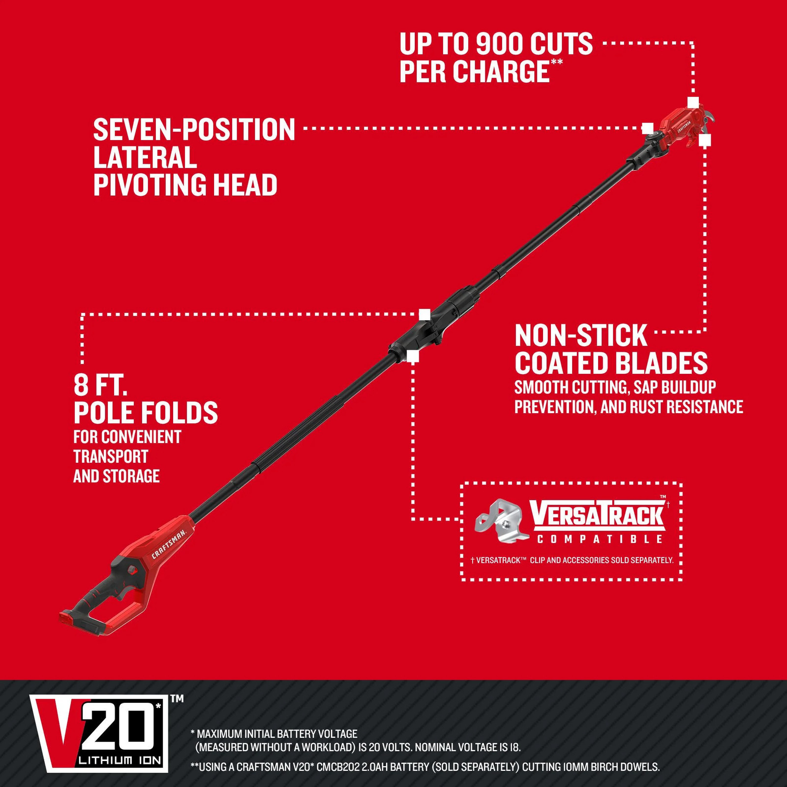 CRAFTSMAN V20* Cordless Pole Pruner (Tool Only) - CMCPPR320B