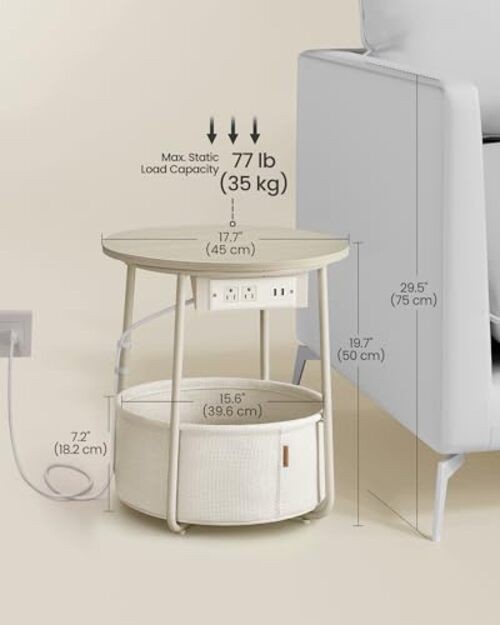 LILEA Collection - Side Table with Charging Without LED light Cream White